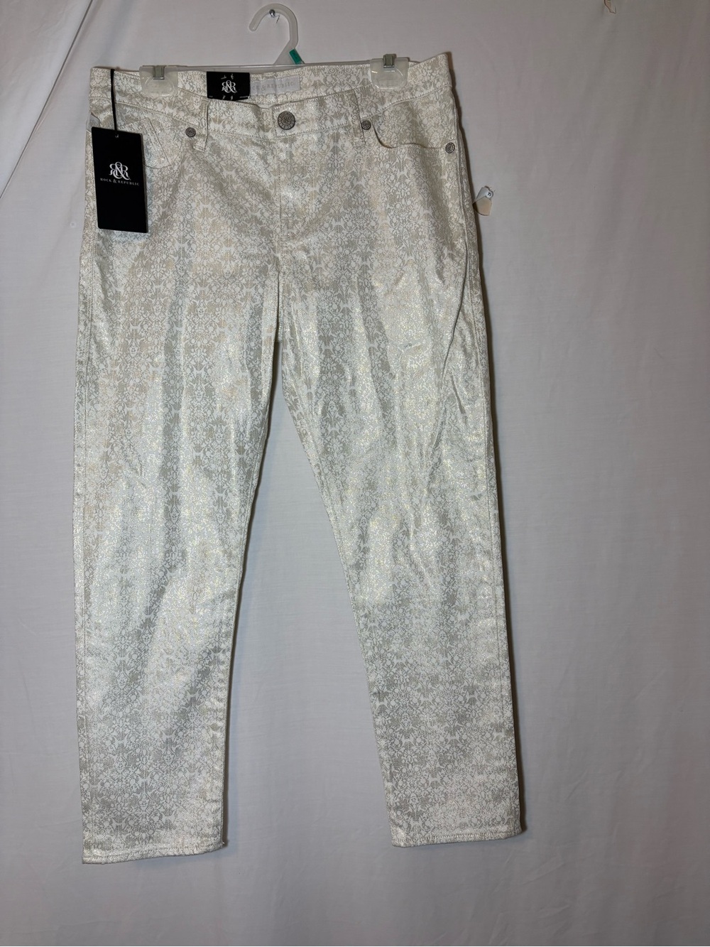 Rock & Republic Metallic White & Gold Floral-Print Women’s Jeans